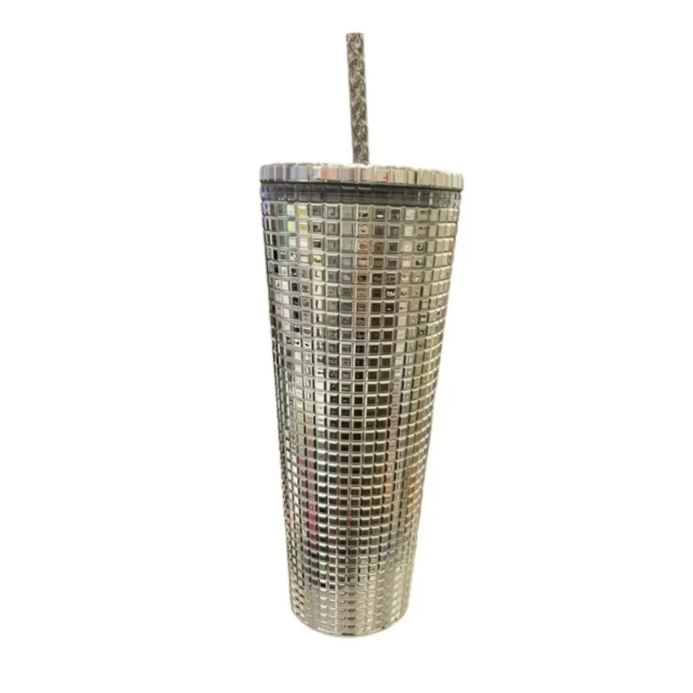 Starbucks 2023 Holiday Silver Disco Ball Mirror Grid 24 oz Venti Tumbler - Picture 2 of 3